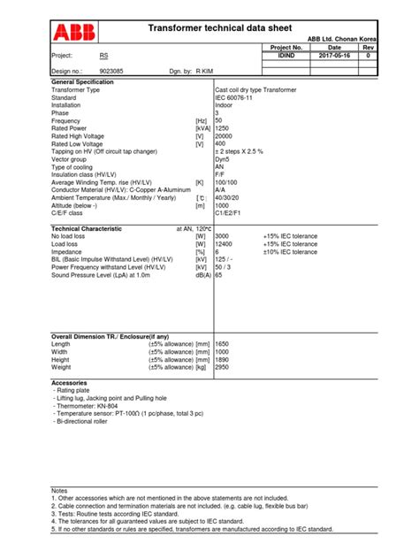 abb transformer data sheet